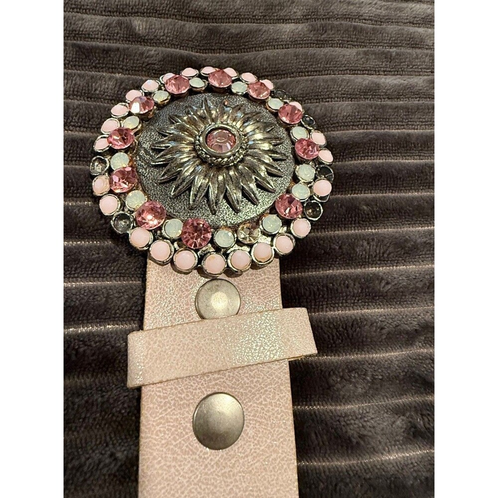 Leatherock Women's Belt Light Shimmer Pink Silver Buckle Rhinestone Metal Stud